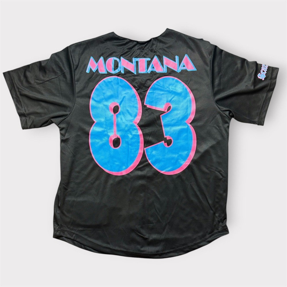 Scarface Tony Montana 83 Miami Baseball Jersey Black Pink Blue Ripple Junction M - Picture 2 of 8